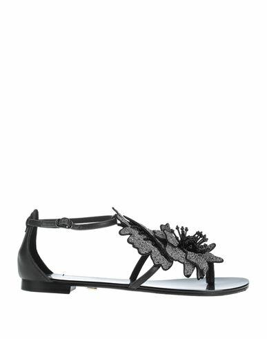 Lola Cruz Woman Thong sandal Black Soft Leather Cover