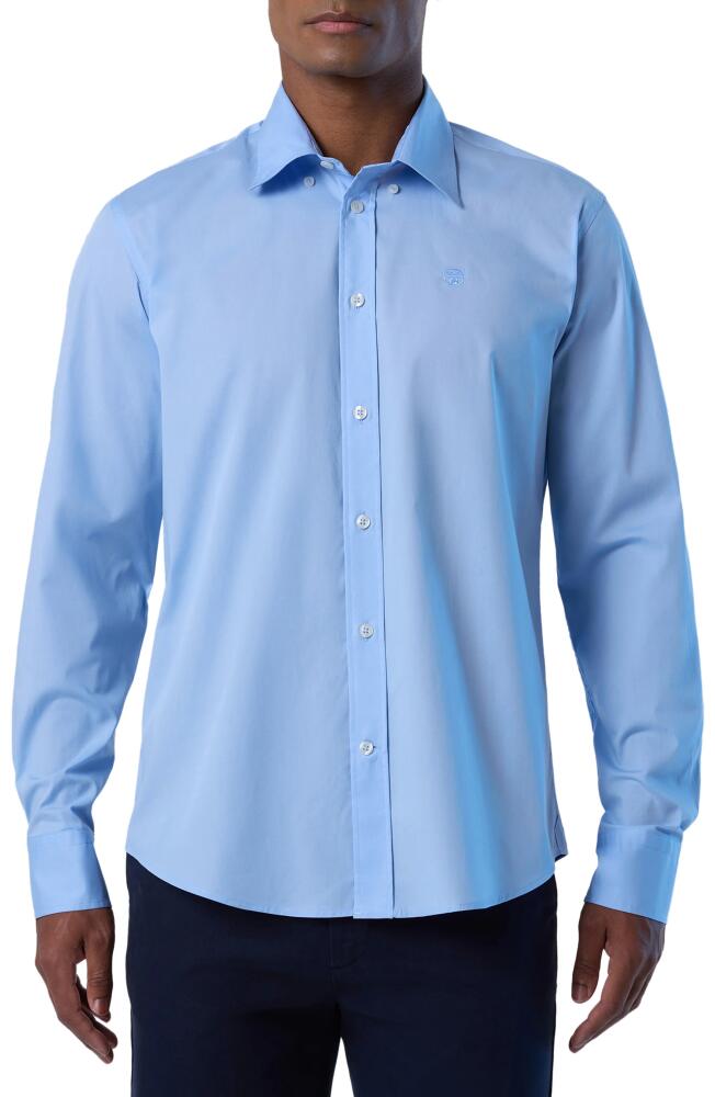 NORTH SAILS Logo Embroidered Stretch Cotton Button-Down Shirt in Light Blue Cover