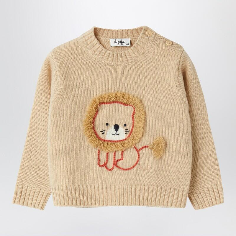 Il Gufo Beige wool pullover with lion embroidery Cover