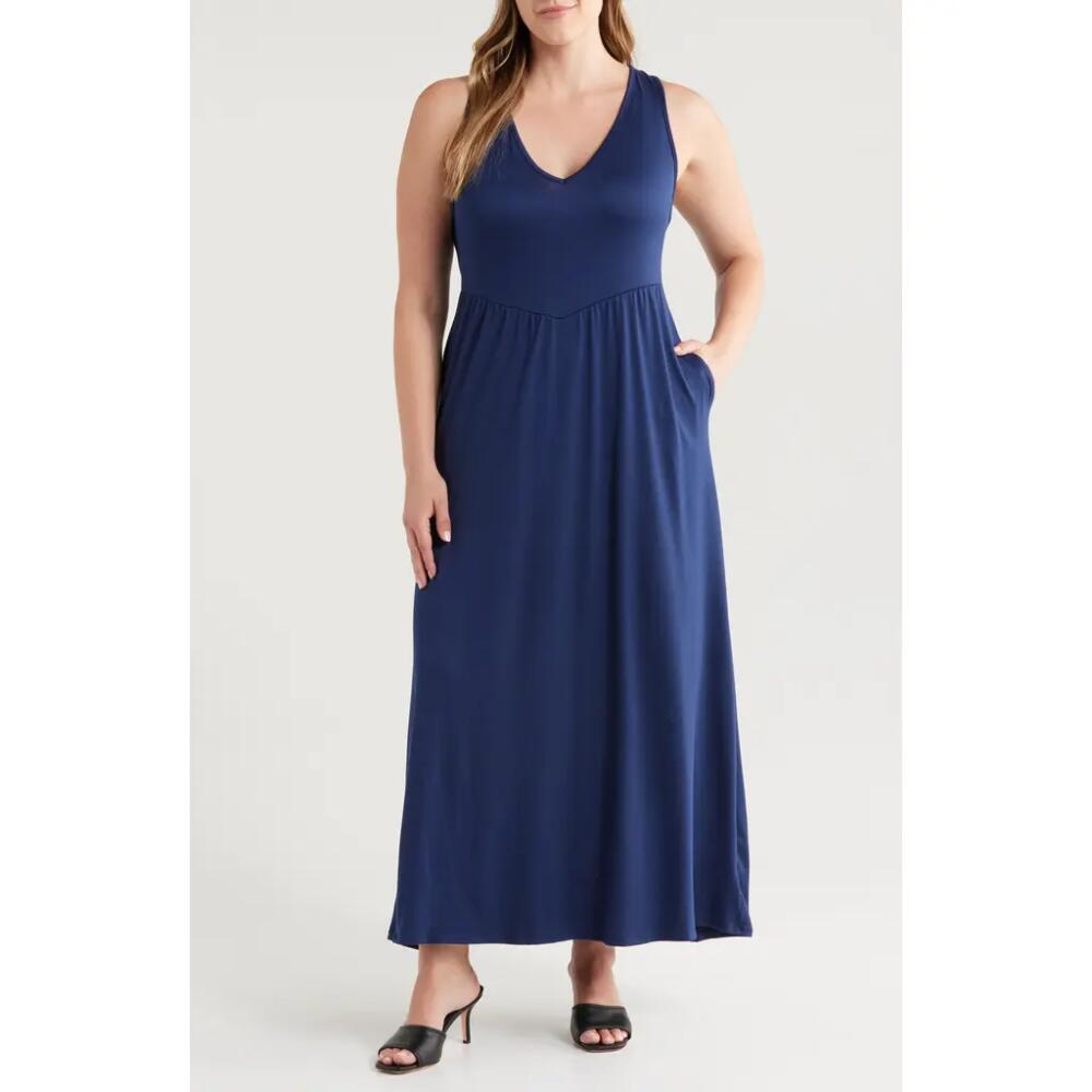 24seven Comfort Apparel Sleeveless Stretch Maxi Dress in Navy Cover