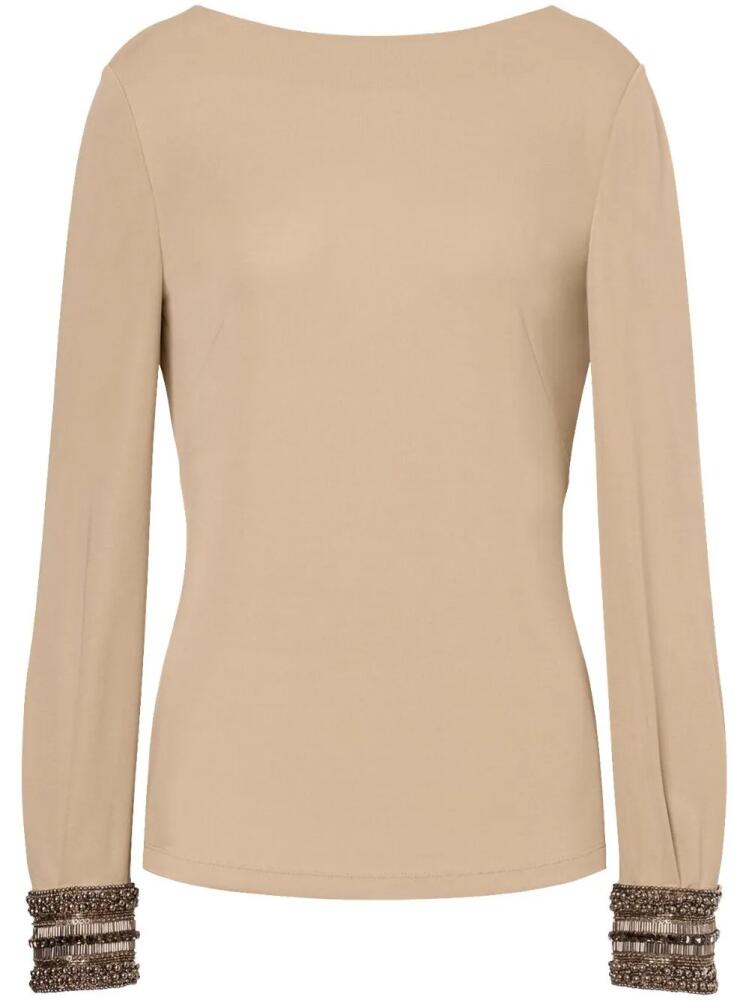 Alberta Ferretti cowl-effect beaded blouse - Neutrals Cover