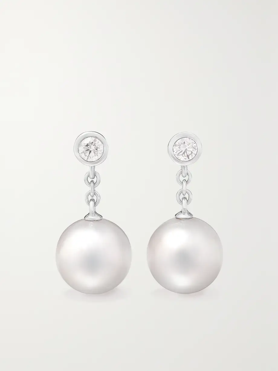 Mikimoto - 18-karat White Gold, Pearl And Diamond Earrings - One size Cover