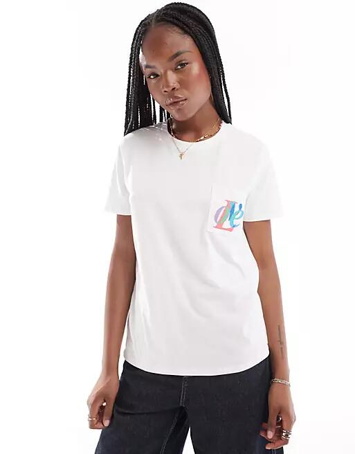 French Connection embroidered love pocket jersey T-shirt in white Cover