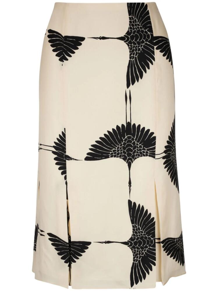 KHAITE bird-print Cupro midi skirt - Neutrals Cover