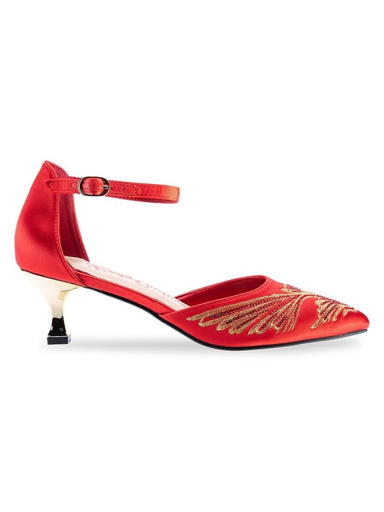 Lady Couture Women's Kate Embroidered Ankle Strap Pumps - Red Cover