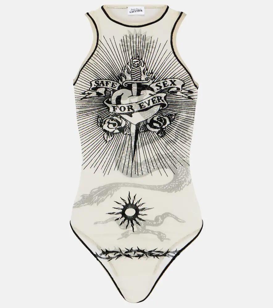 Jean Paul Gaultier Tattoo Collection velvet-trimmed bodysuit Cover