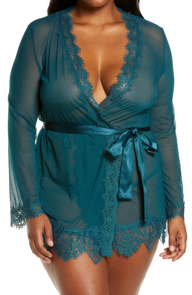 Oh La La Cheri Lace Trim Mesh Robe & G-String Set in Deep Teal Cover