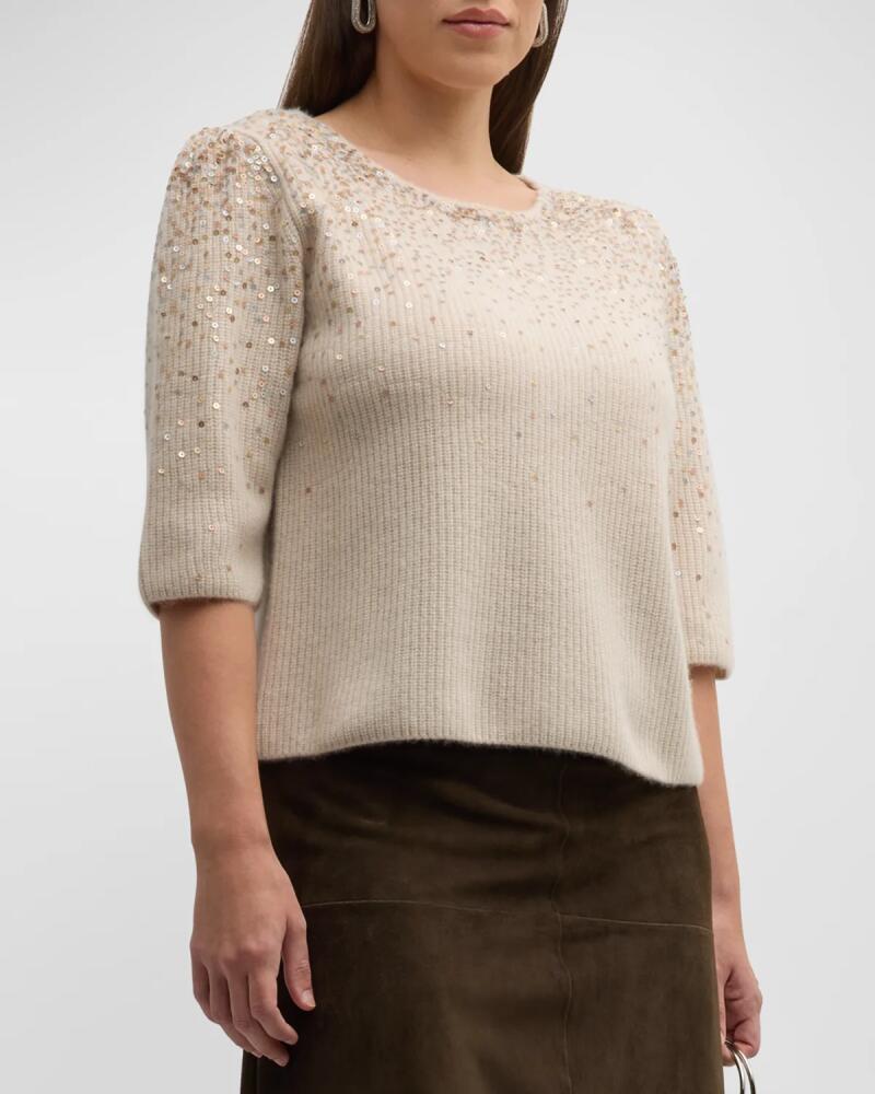 Neiman Marcus Cashmere Collection Plus Size Cashmere Pullover with Ombre Sequin Details Cover