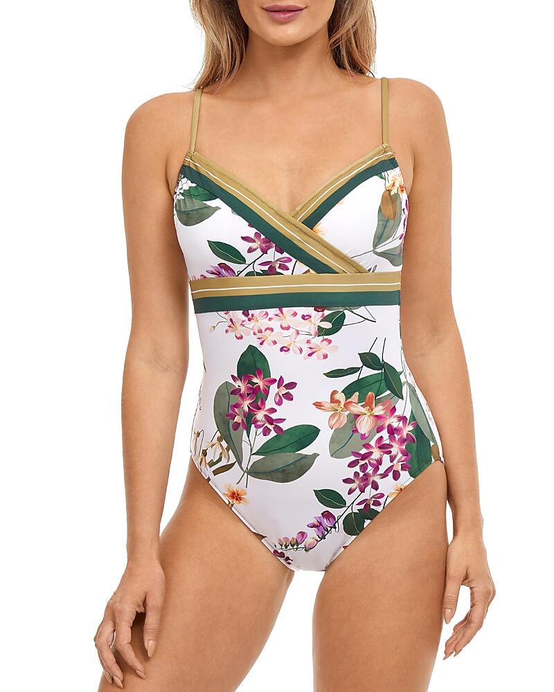 Gottex Floral Print Contrast Trim Swimsuit Cover