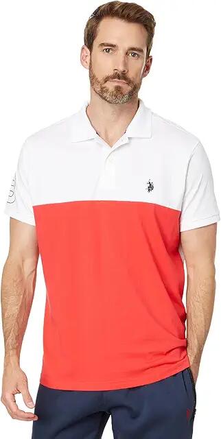 U.S. POLO ASSN. Short Sleeve Slim Fit Colorblock Athletic Jersey Knit Polo Shirt (White) Men's Short Sleeve Knit Cover