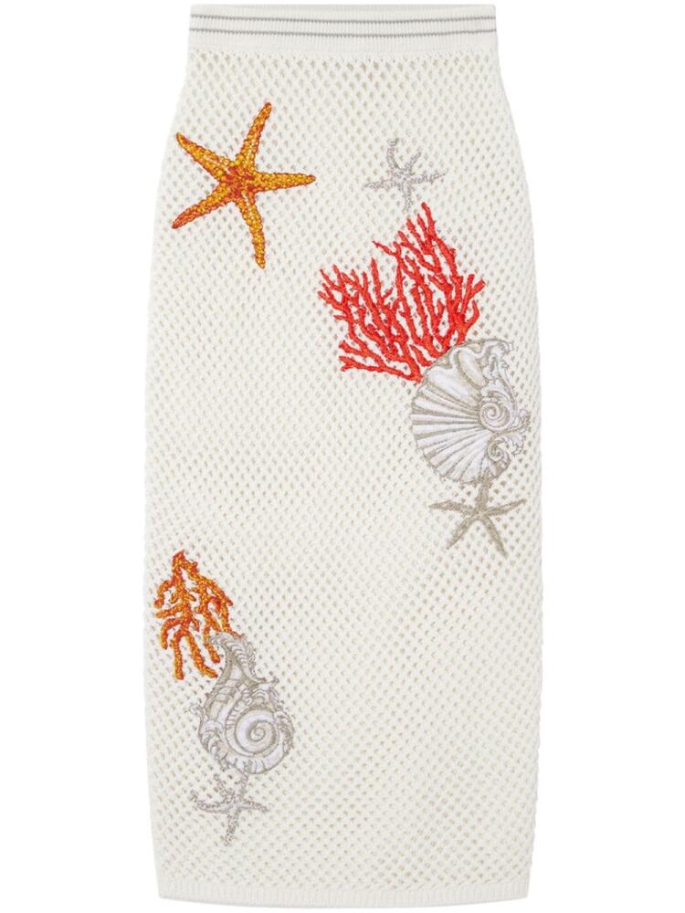 Versace embroidered crochet-knit midi skirt - White Cover