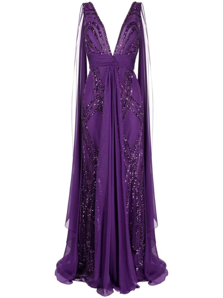 Zuhair Murad beaded silk blend gown - Purple Cover