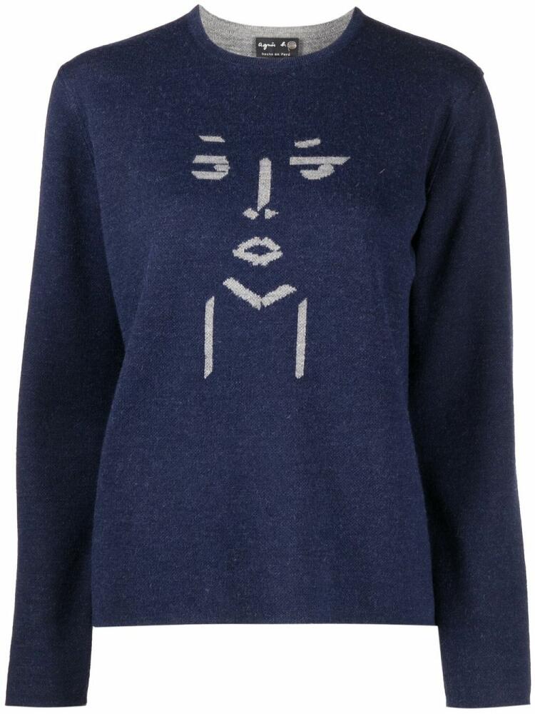 agnès b. intarsia-knit crew-neck jumper - Blue Cover