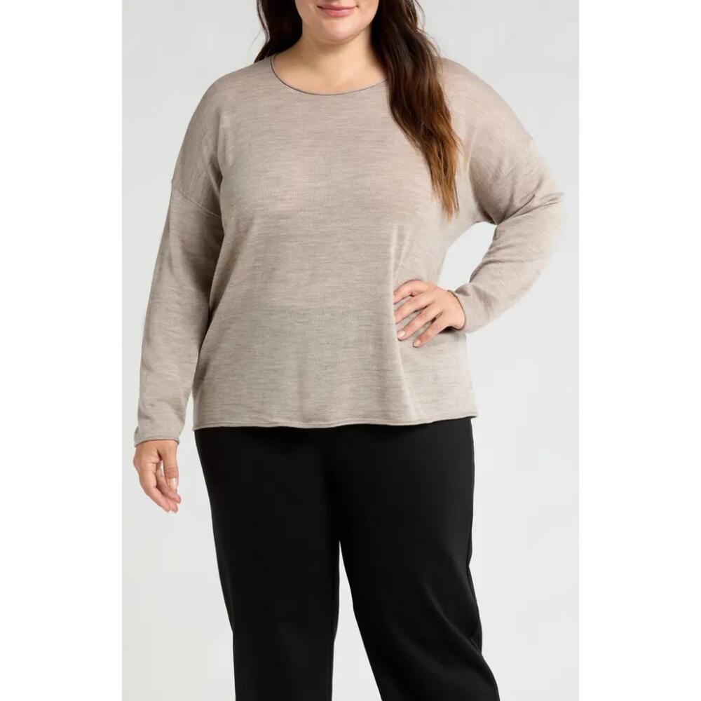 Eileen Fisher Jewel Neck Wool Sweater in Dove Cover