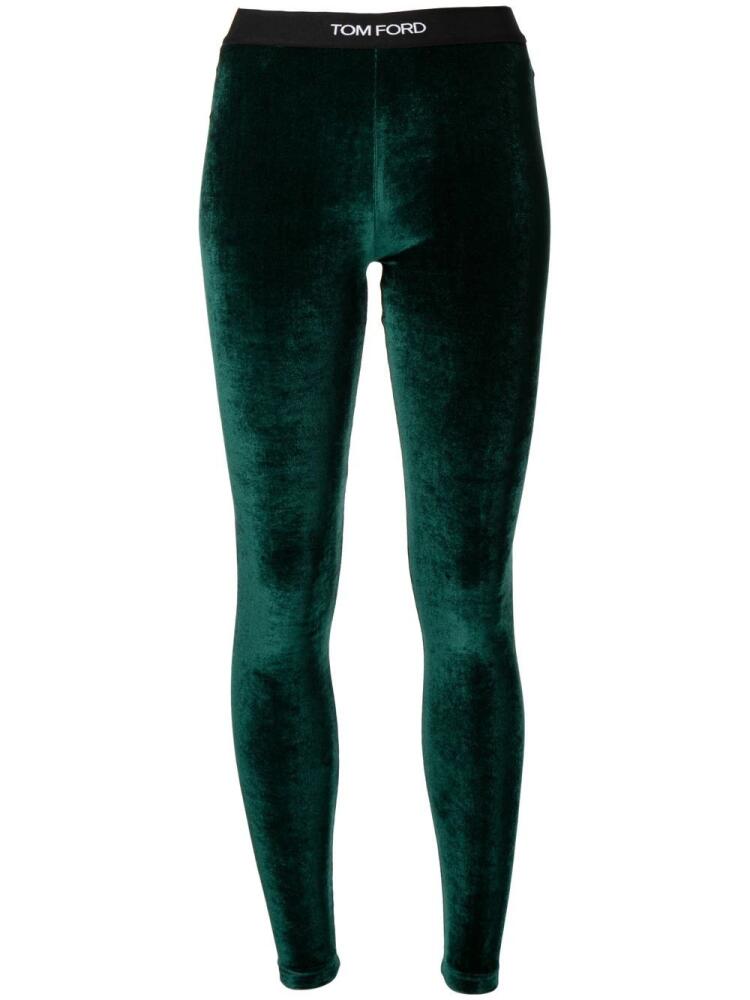 TOM FORD velvet logo-waistband leggings - Green Cover