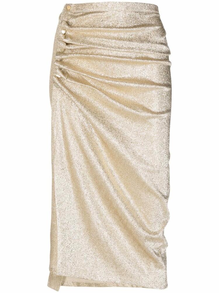 Rabanne metallic ruched midi skirt - Gold Cover