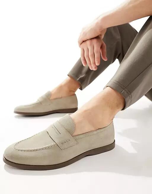 Walk London Angelo Saddle Loafers In Taupe Suede-Neutral Cover