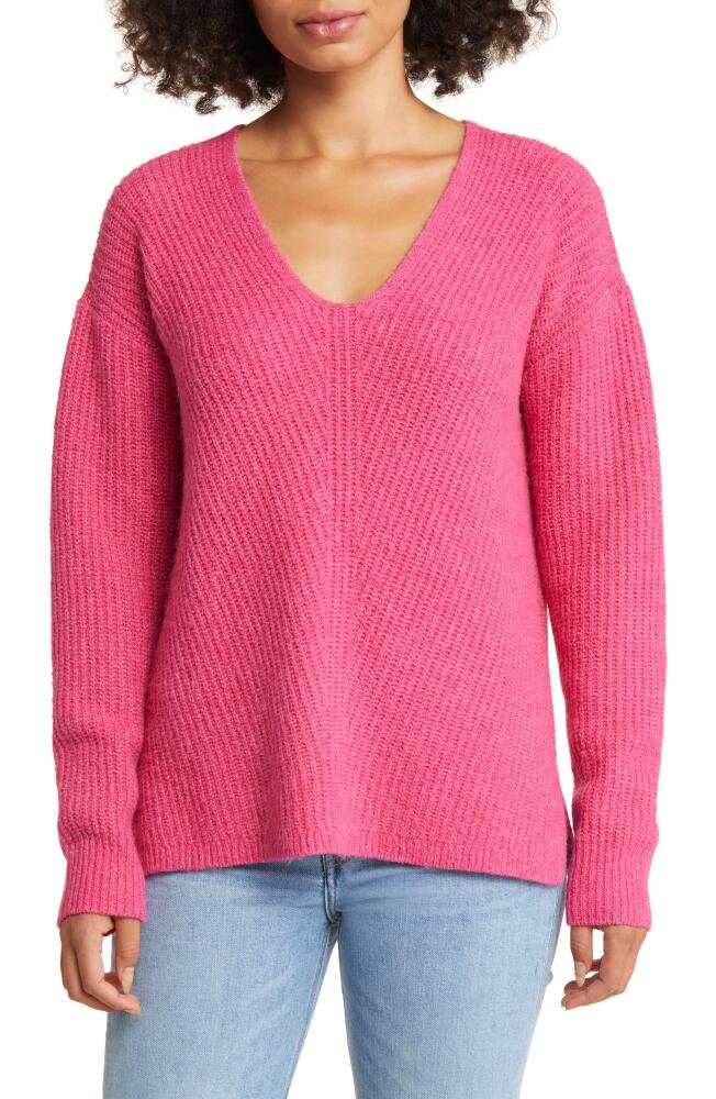 caslon(r) Directional V-Neck Sweater in Pink Cabaret Cover