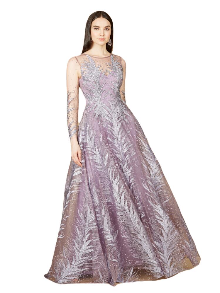 LARA New York High Neck Sheer Long Sleeve Embellished Gown in Mauve Cover