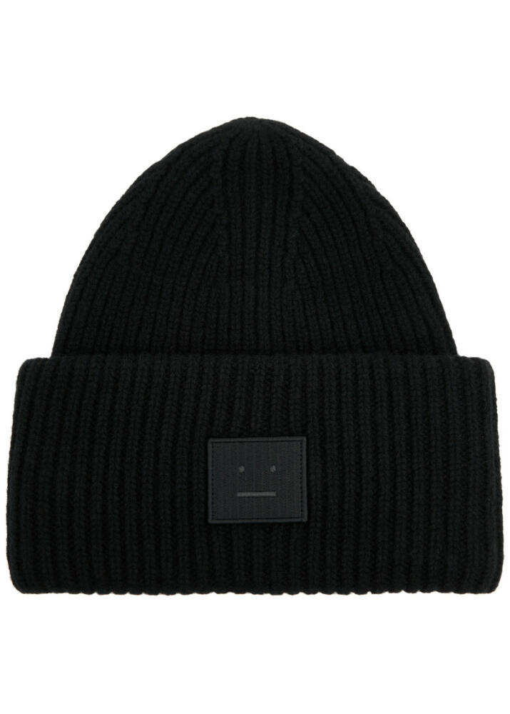 Acne Studios Pansy Logo Ribbed Wool Beanie - Black Cover