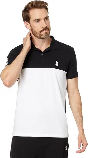 U.S. POLO ASSN. Short Sleeve Slim Fit Colorblock Athletic Jersey Knit Polo Shirt (Black) Men's Short Sleeve Knit Cover