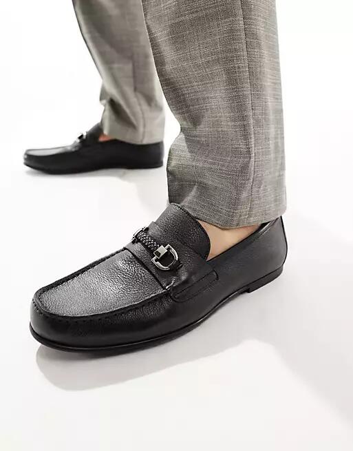 Walk London Luigi Rope Loafers In Black Leather Cover