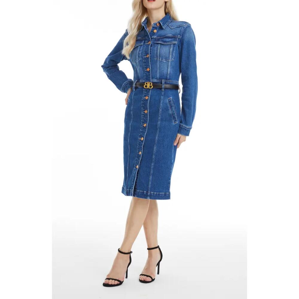 Bayeas Andrea Long Sleeve Denim Midi Shirtdress in Deep Sea Cover