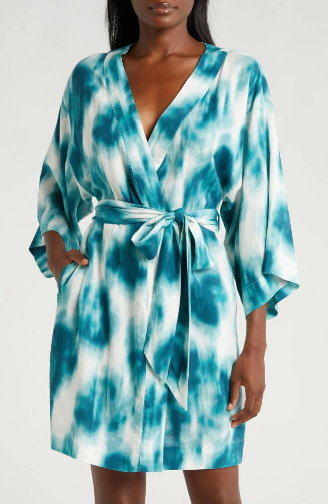 Nordstrom Vacation Linen Blend Robe in Teal Tide Floral Pigment Cover