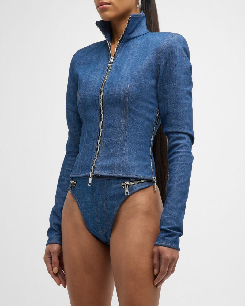 LaQuan Smith Zipper Fitted Denim Jacket Cover