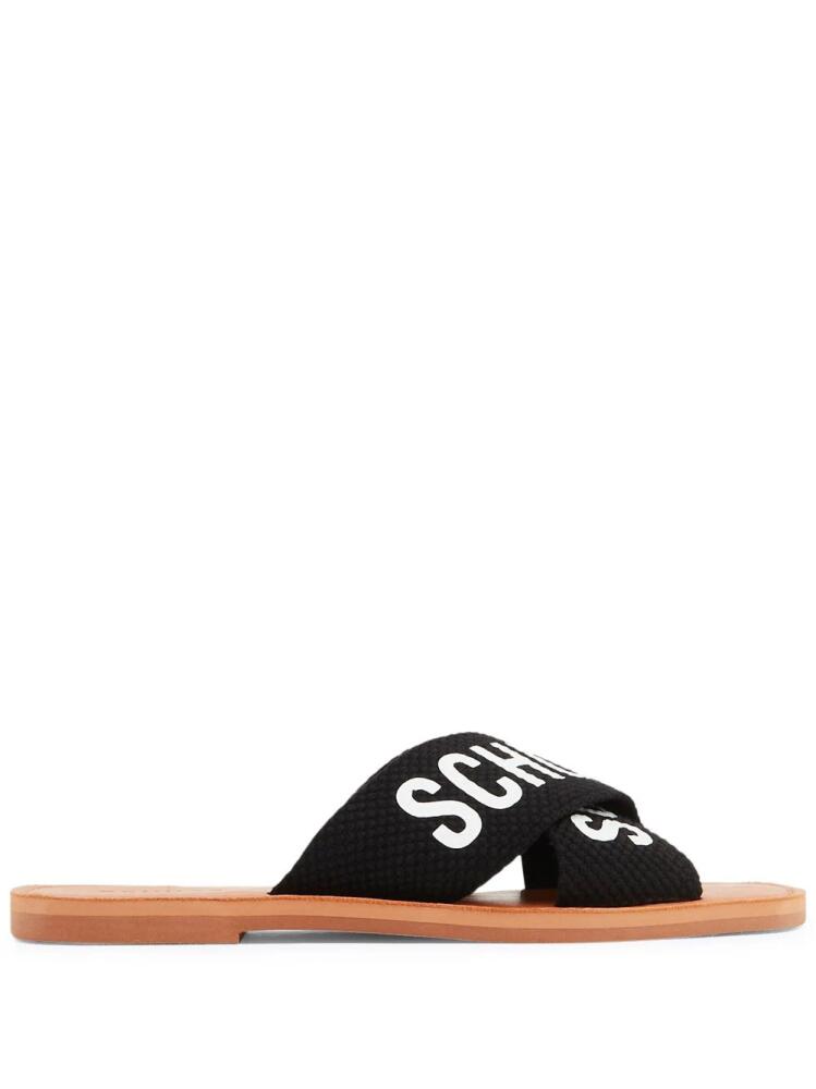 Schutz logo-print flat leather slides - Black Cover