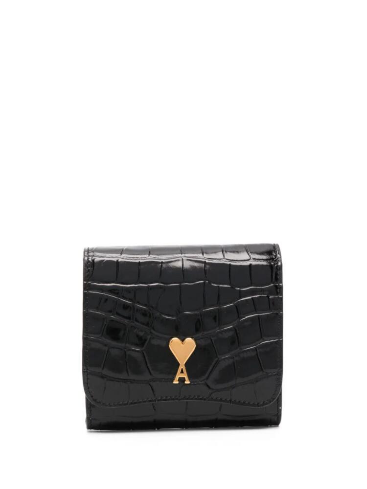 AMI Paris crocodile-embossed logo wallet - Black Cover