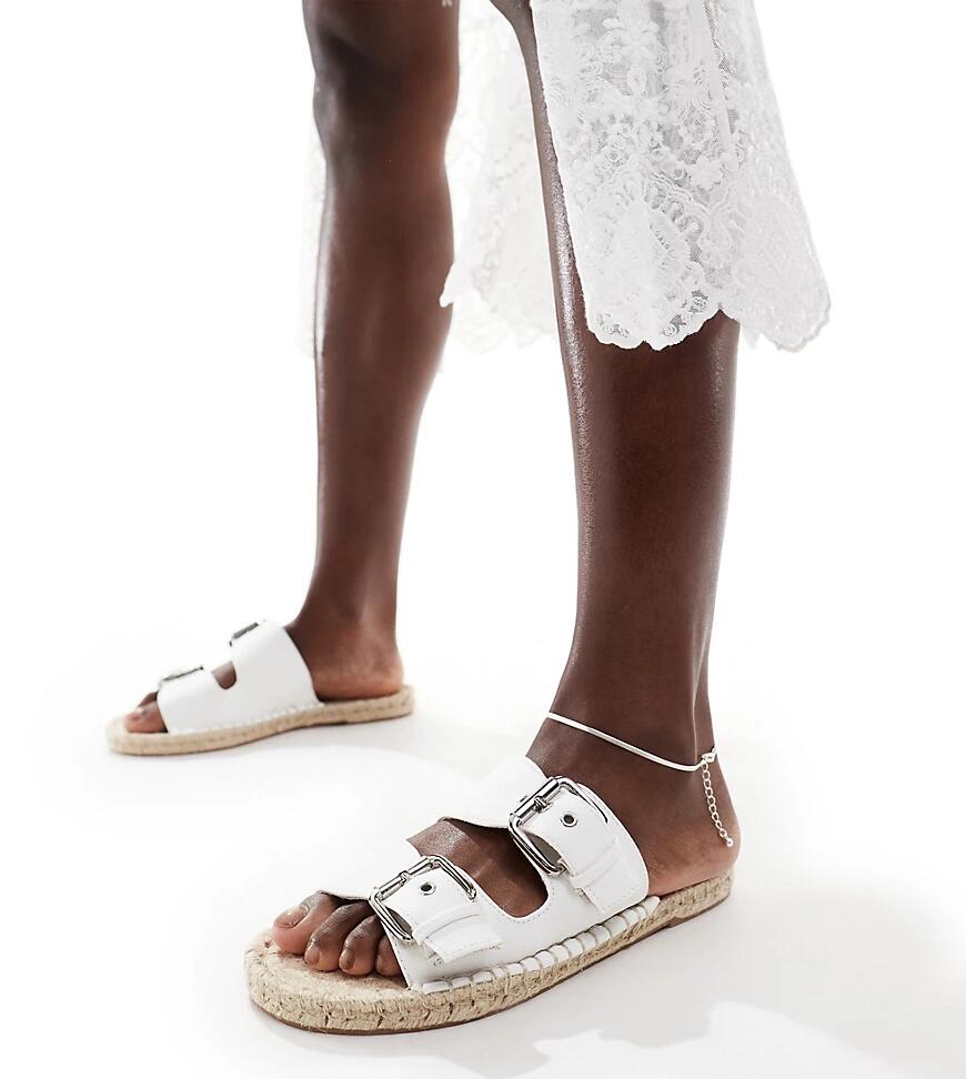 ASOS DESIGN Wide Fit Jada double buckle espadrille sandals in white Cover