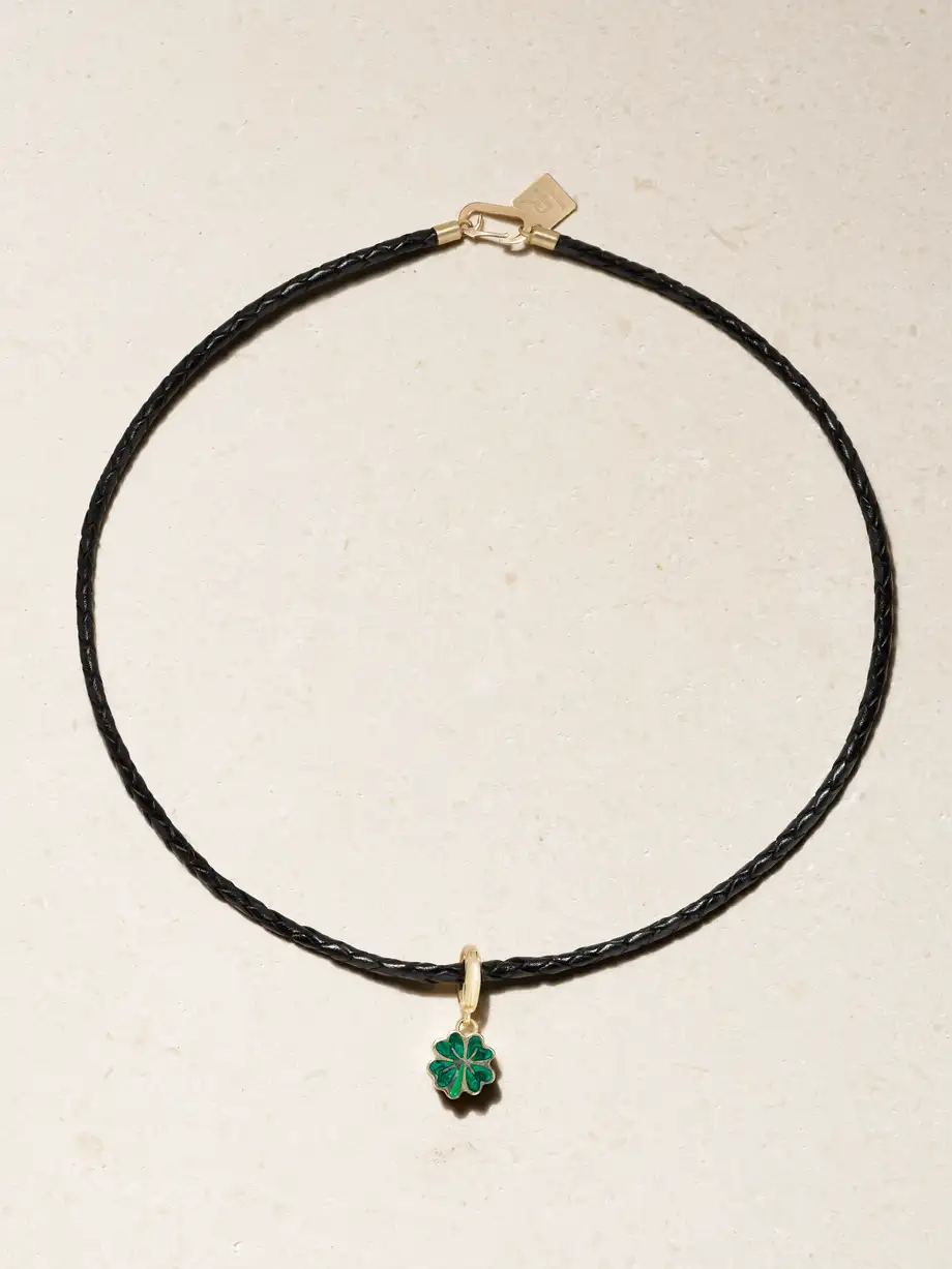 Lauren Rubinski - 14-karat Gold, Enamel And Leather Necklace - Green Cover