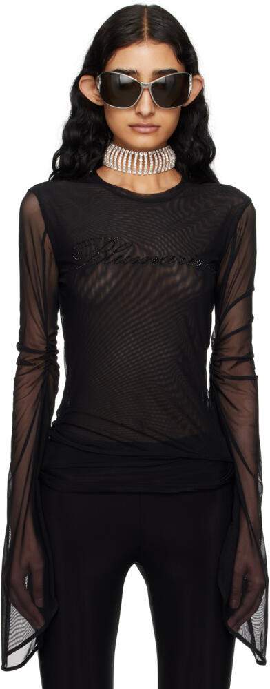 Blumarine Black Crystal-Cut Long Sleeve T-Shirt Cover