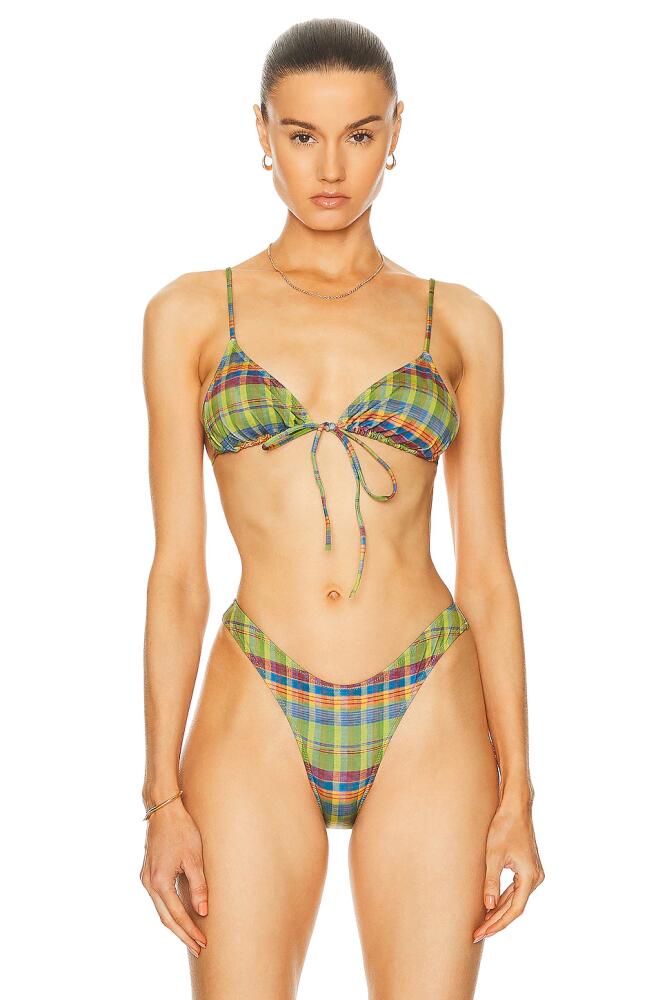 Heavy Manners Triangle Front Tie Bikini Top in Green Cover