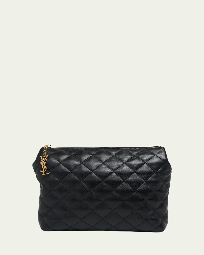 Saint Laurent Large Cosmetic Pouch in Lambskin Leather Cover