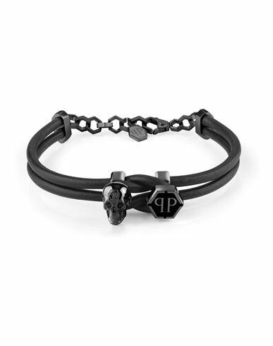 Philipp Plein 3d $kull Crystal Calf Leather Bracelet Man Bracelet Silver Calfskin Cover