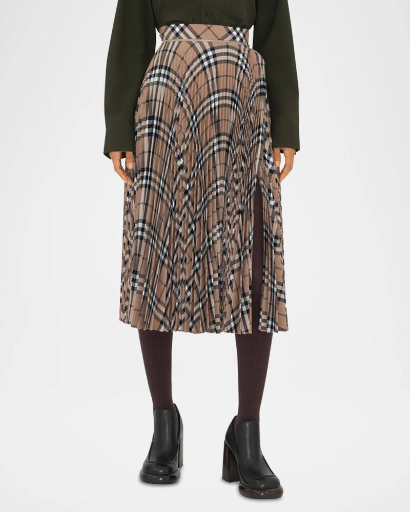 Burberry Check Pleated Midi Wrap Skirt Cover