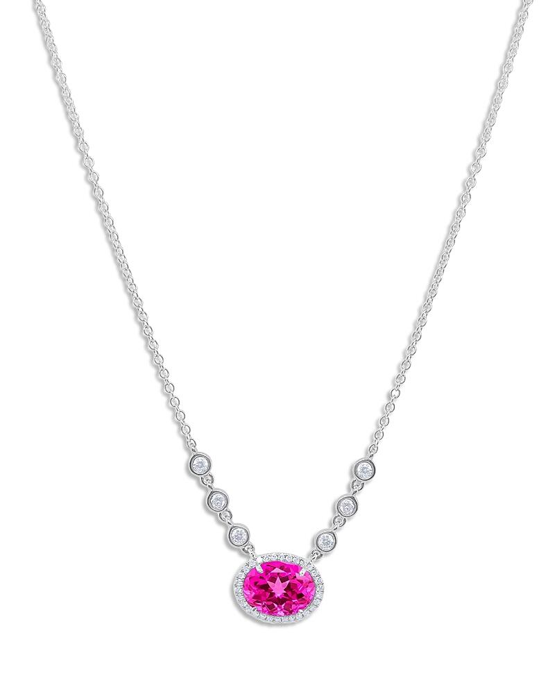 Meira T 14K White Gold Pink Sapphire & Diamond Halo Pendant Necklace, 18 Cover