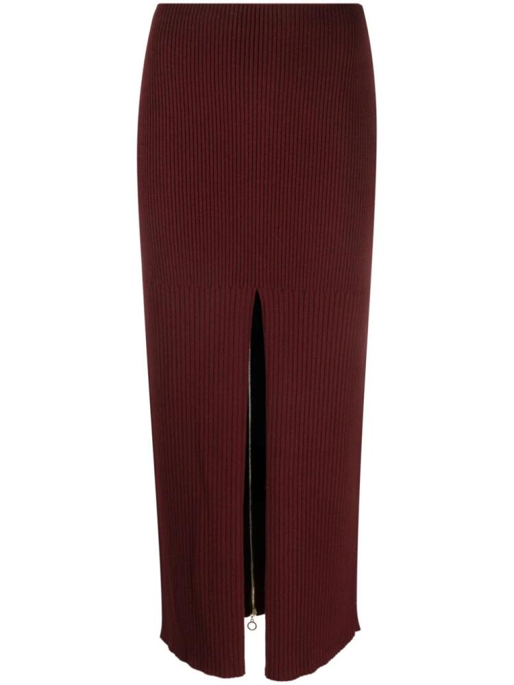 Patou merino-blend ribbed knit midi skirt - Red Cover