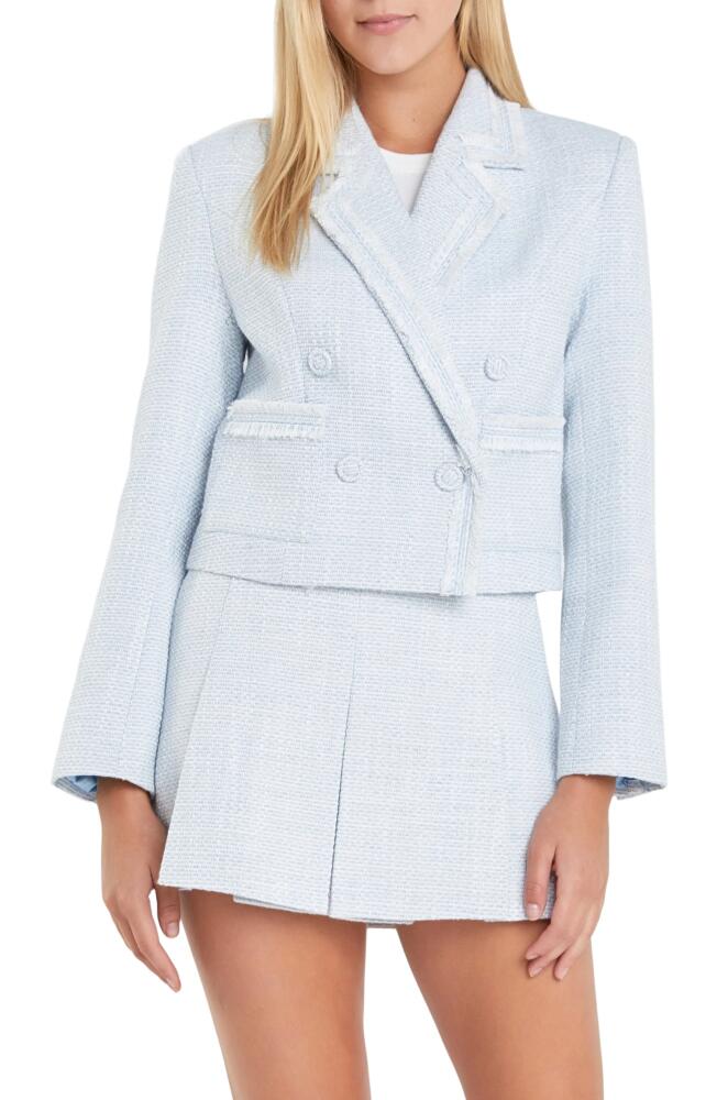 English Factory Double Breasted Tweed Blazer in Blue Cover