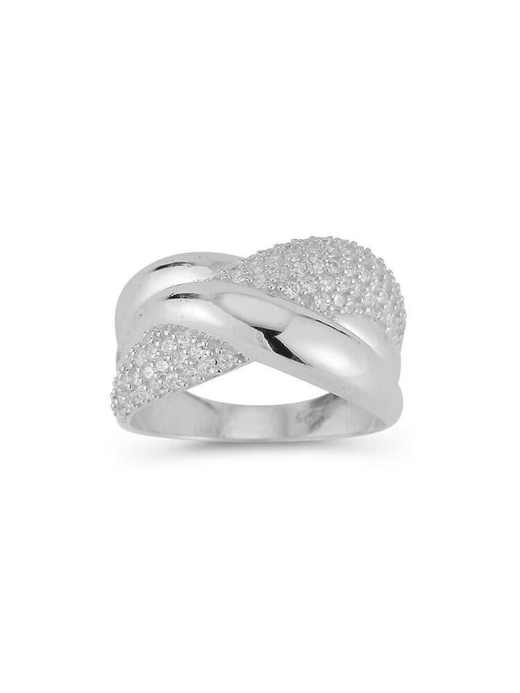 SPHERA MILANO Women's Plated Sterling Silver & Cubic Zirconia Pave Crossover Ring - Silver Cover