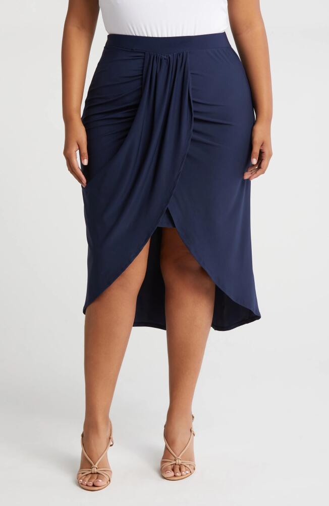 24seven Comfort Apparel Draped Wrap Skirt in Navy Cover