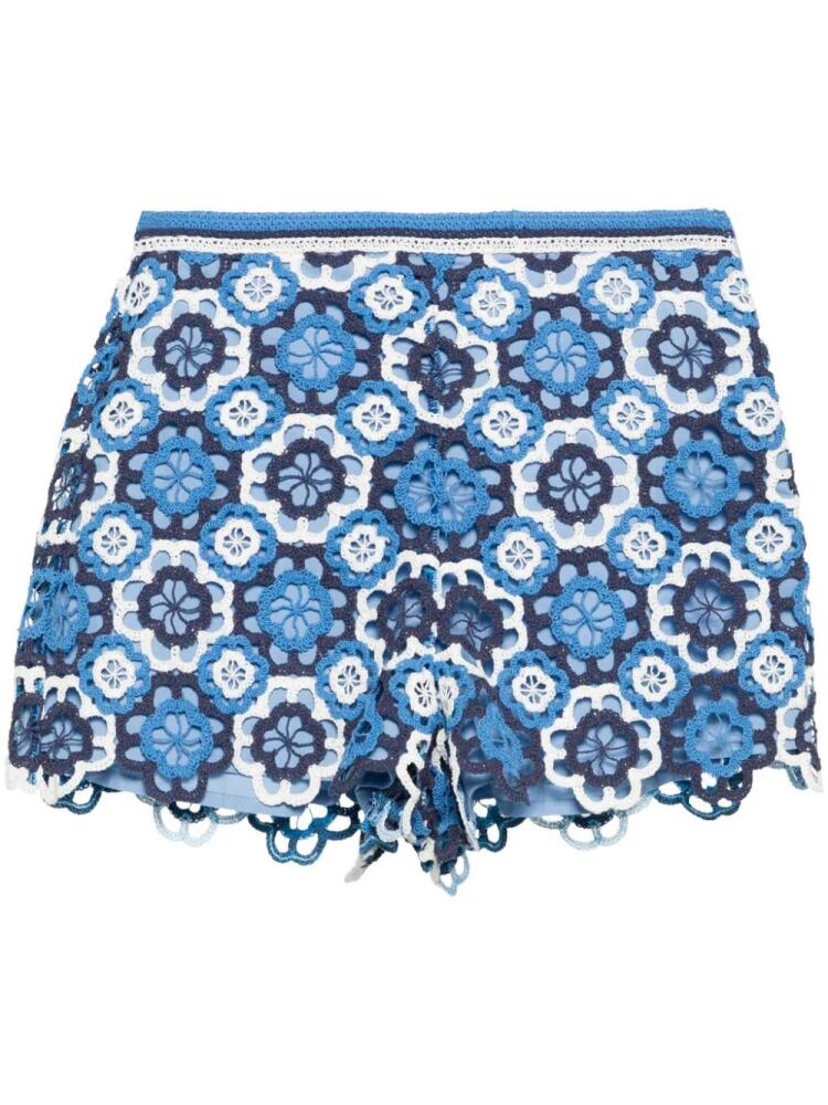 Maje Clover-macramé cotton shorts - Blue Cover