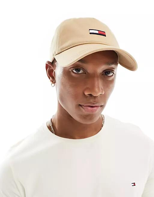 Tommy Jeans elongated flag cap in sand-Neutral Cover