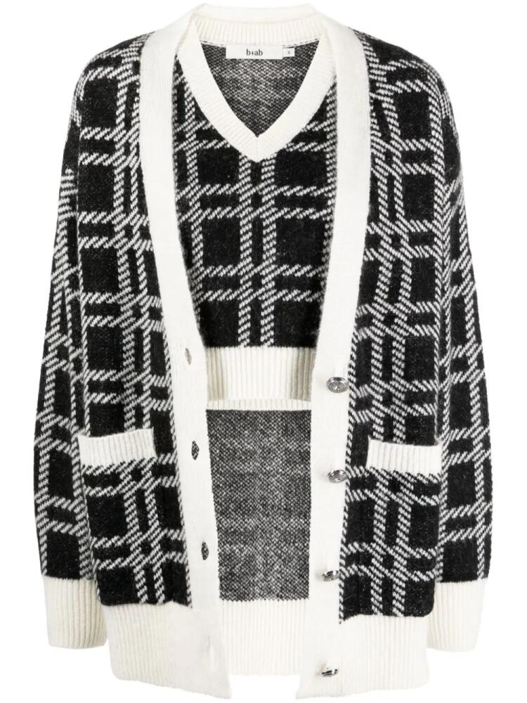 b+ab layered checked intarsia-knit cardigan - Black Cover