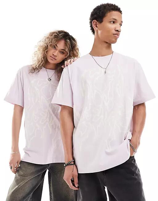 Weekday Unisex oversized t-shirt with graphic print in pink exclusive to ASOS Cover