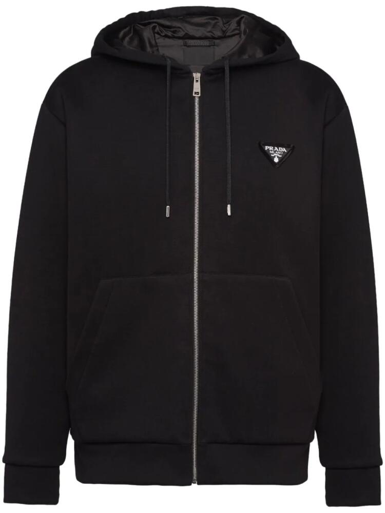 Prada logo-appliqué zip-up hoodie - Black Cover