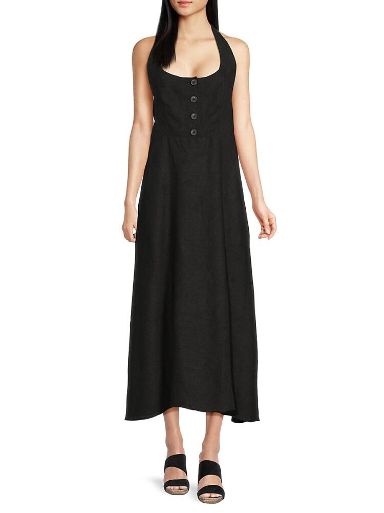 WeWoreWhat Women's Halterneck Linen Blend Midi Dress - Black Cover