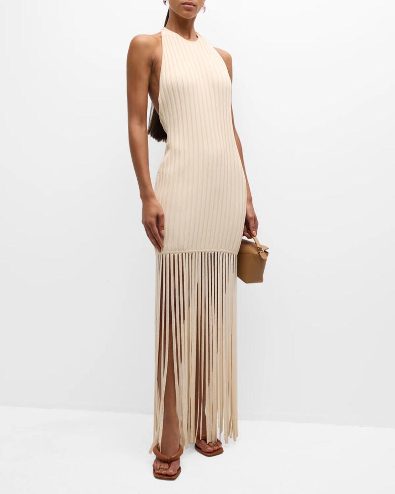 SIMONMILLER Junjo Fringe Knit Backless Halter Maxi Dress Cover